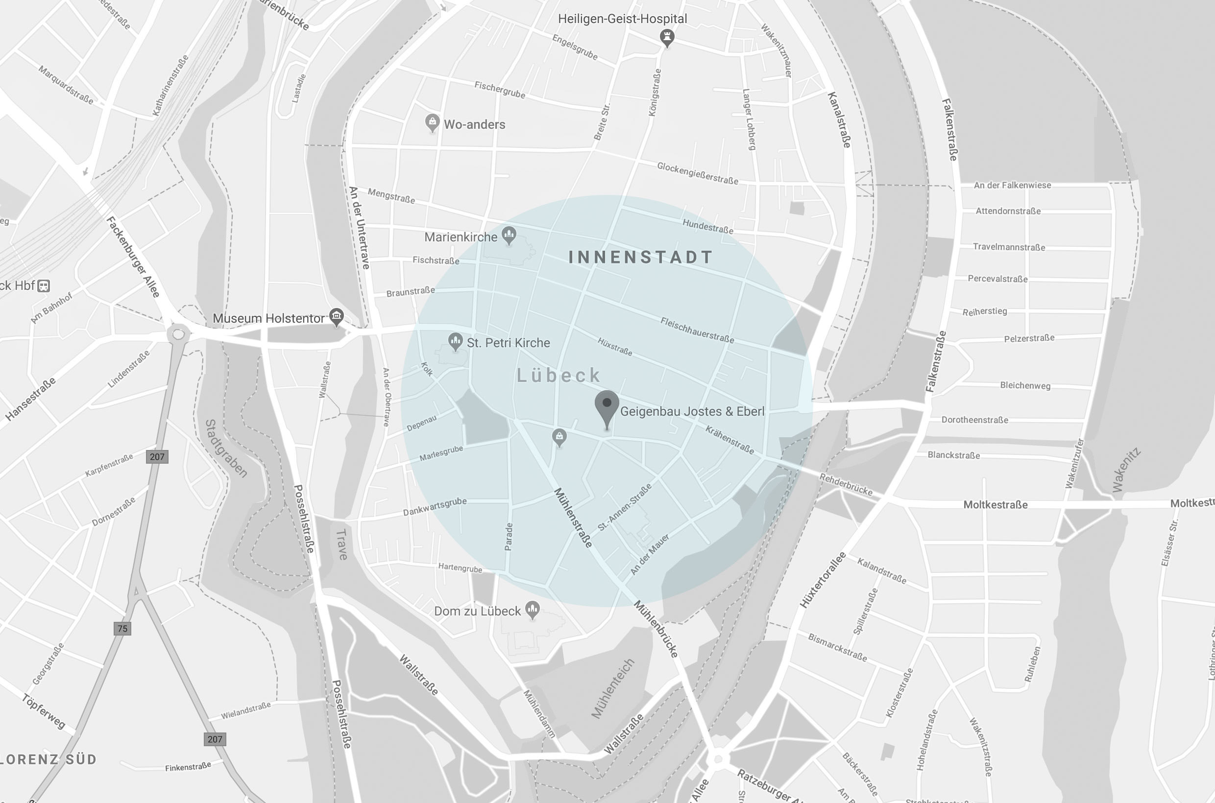 Google Maps: Geigenbauwerkstatt Jostes Eberl, Aegidienstraße 43, 23552 Lübeck